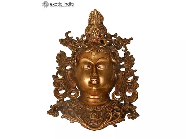 11" Goddess Tara Wall Hanging Mask (Tibetan Buddhist Deity) In Brass | Handmade | Made In India