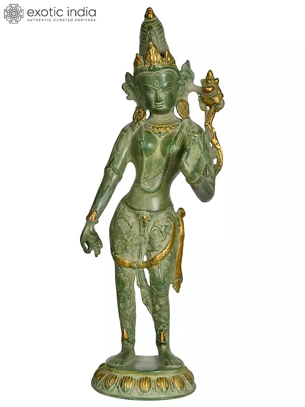 16" Tibetan Buddhist Deity Standing Tara In Brass | Handmade | Made In India