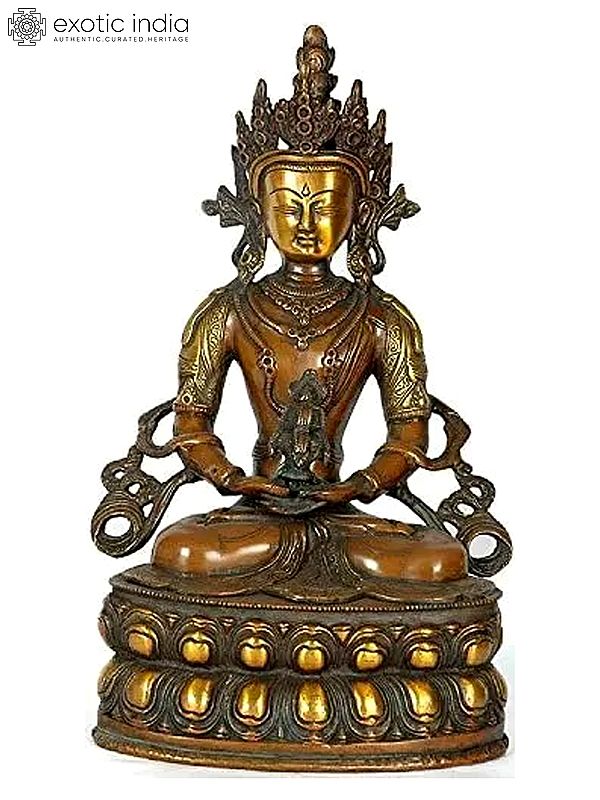 13" Tibetan Buddhist Deity Amitabha The Buddha of Infinite Life In Brass | Handmade | Made In India