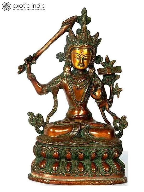 13" Buddhist Deity Manjushri Brass Statue - Bodhisattva of Wisdom | Handmade in India