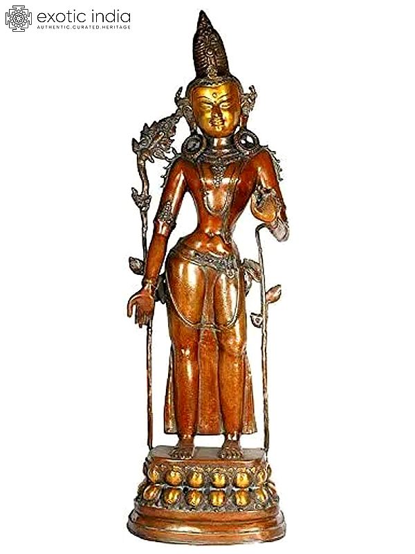 33" Large Size Standing Avalokiteshvara (Tibetan Buddhist Deity) In Brass | Handmade | Made In India