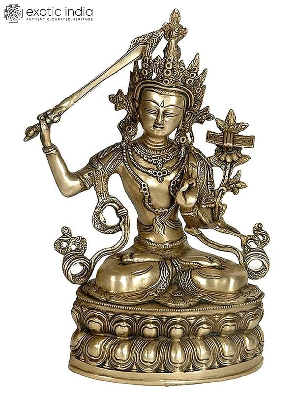 13" (Tibetan Buddhist Deity) Manjushri - The Bodhisattva of Wisdom In Brass | Handmade | Made In India
