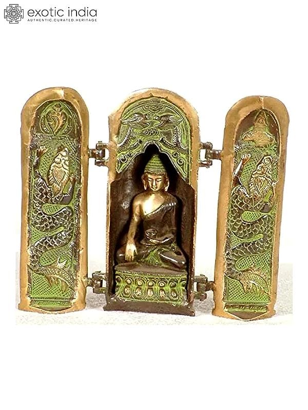 7" Tibetan Buddhist Folding Temple of Buddha In Brass | Handmade | Made In India