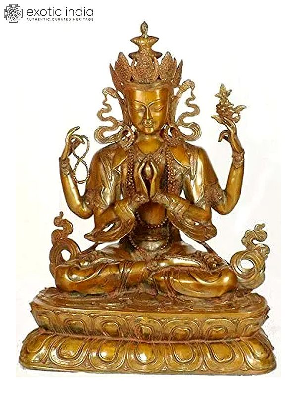 26" Tibetan Buddhist Deity Large Size Four-Armed Avalokiteshvara In Brass | Handmade | Made In India