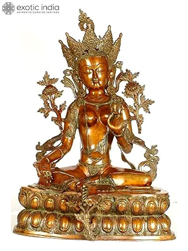 Large Green Tara Brass Figurine | Handmade Buddhist Deity Idol