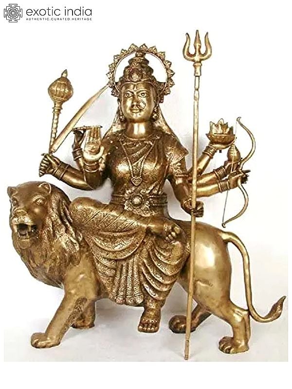 33" Large Mother Goddess Durga Idol in Brass | Handmade | Made in India