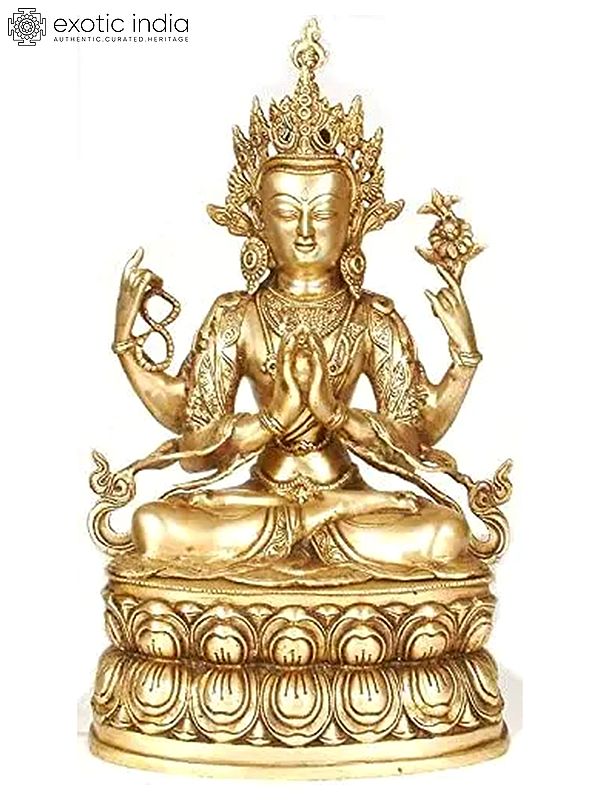 17" (Tibetan Buddhist Deity) Chenresig or the Four-Armed Avalokiteshvara In Brass | Handmade | Made In India