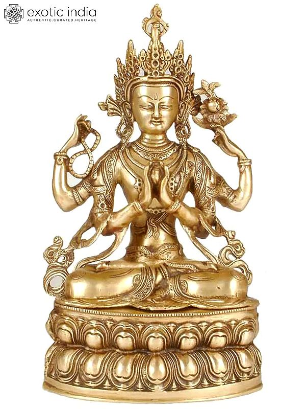 14” Chenrezig Statue the Tibetan Buddhist Deity in Brass | Handmade | Made in India