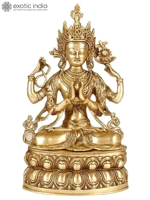 14” Chenrezig Statue the Tibetan Buddhist Deity in Brass | Handmade | Made in India