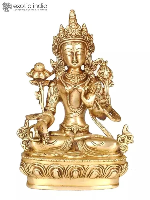 8" Tibetan Buddhist Deity White Tara In Brass | Handmade | Made In India