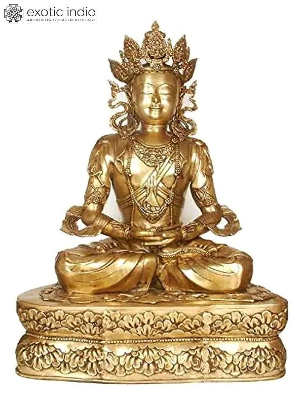 38" Large Size Crowned Buddha in the Dhyana Mudra In Brass | Handmade | Made In India