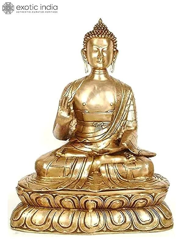 26" Large Size Buddha on Double Lotus Pedestal In Brass | Handmade | Made In India