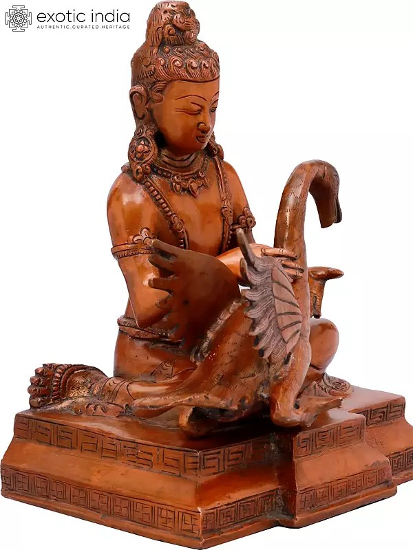 9" Lord Buddha with Swan Brass Statue | Handmade in India | Tranquil Spiritual Art