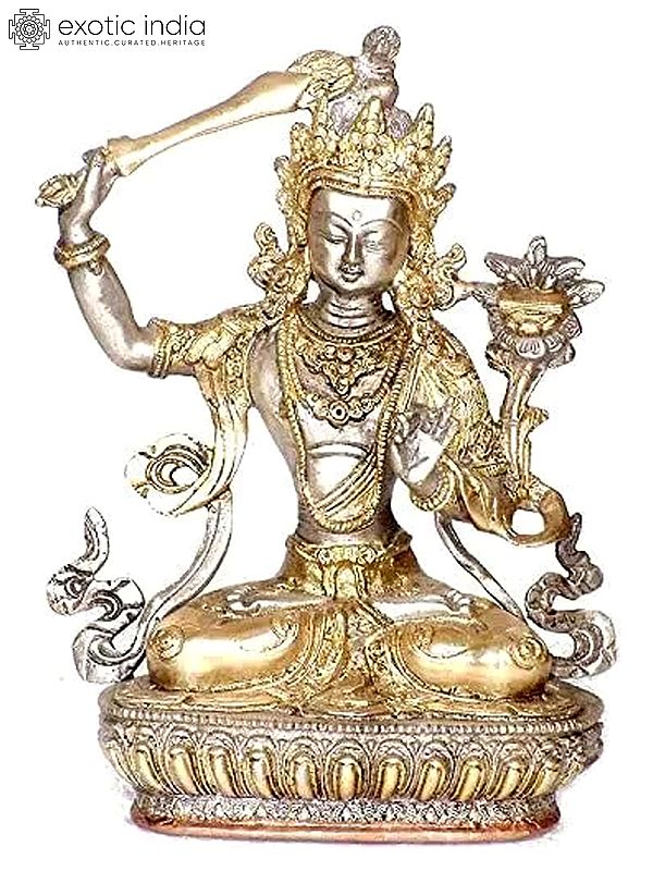 8" Tibetan Buddhist Deity Manjushri In Brass | Handmade | Made In India