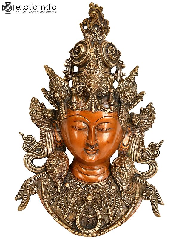 15" Tara Wall Hanging Mask (Tibetan Buddhist Deity) In Brass | Handmade | Made In India