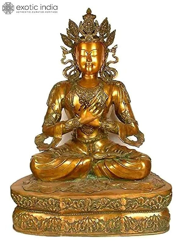 40" Large Size Crowned Buddha In Brass | Handmade | Made In India