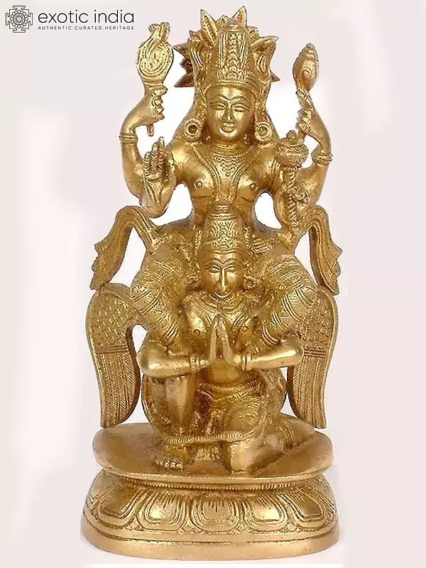 8" Garudasana Vishnu Brass Sculpture | Handmade | Made in India