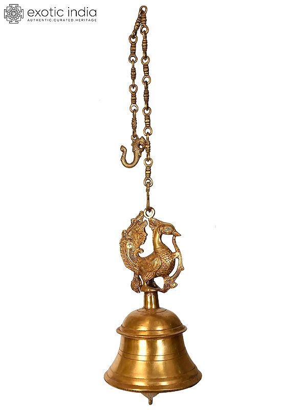 13" Mayur (Peacock) Hanging Bell in Brass | Handmade | Made in India