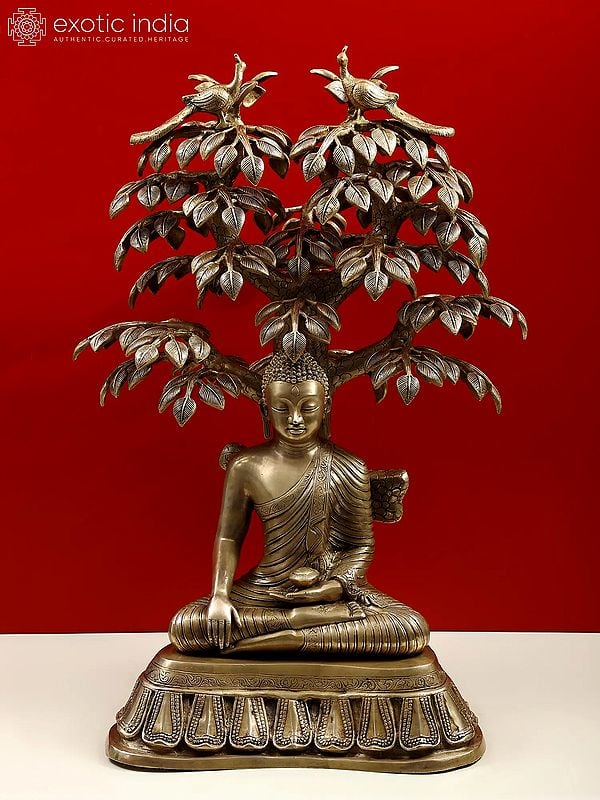 31" Large Size Nirvana Buddha Idol Under the Tree of Life | Handmade Buddhist Statue