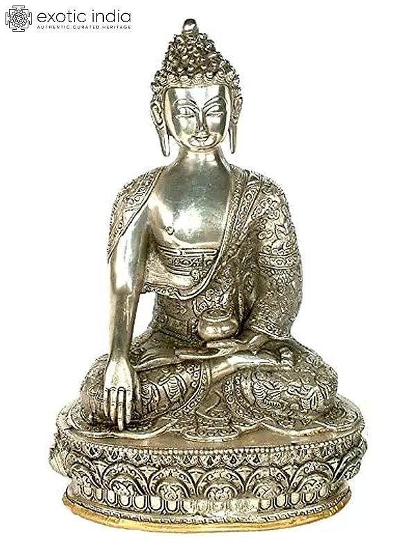 13" Buddha with Episodes from His Life Carved on the Robe In Brass | Handmade | Made In India