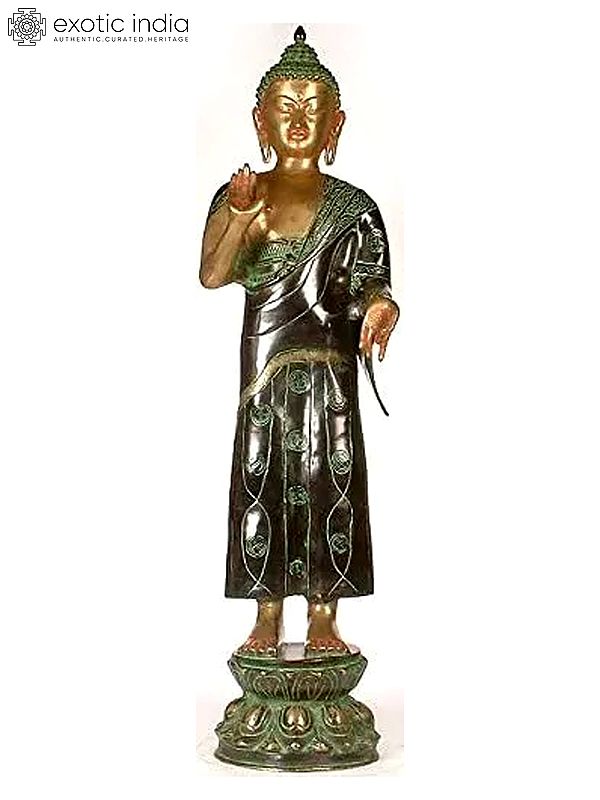 33" Large Size Walking Buddha In Brass | Handmade | Made In India