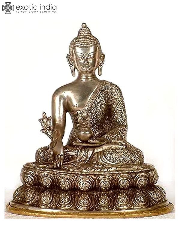 11" Medicine Buddha (Tibetan Buddhist Deity) In Brass | Handmade | Made In India