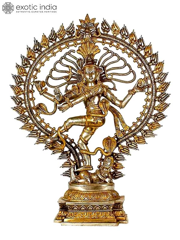 28" Nataraja Statue in Silver and Golden Hues in Brass | Handmade | Made in India