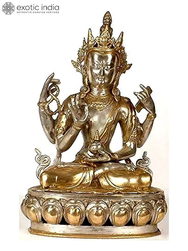 16" Four-Armed Avalokiteshvara (Tibetan Buddhist Deity) In Brass | Handmade | Made In India