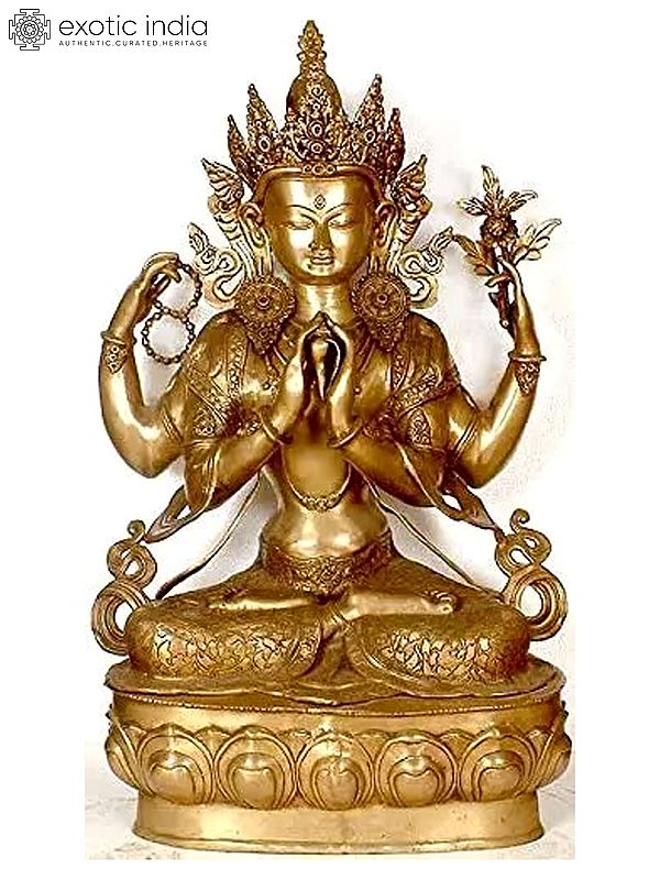 38" Large Size Four-Armed Avalokiteshvara (Tibetan Buddhist Deity) In Brass | Handmade | Made In India