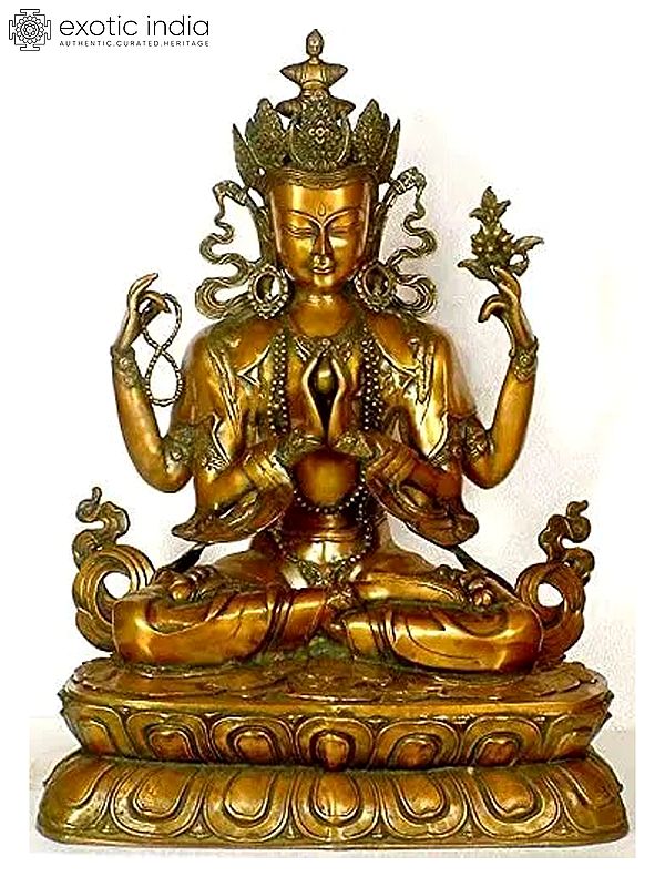 28" Large Size Four-Armed Avalokiteshvara (Tibetan Buddhist Deity) In Brass | Handmade | Made In India