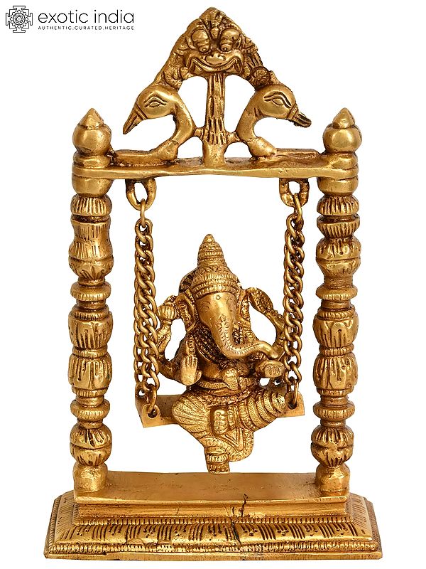 8" Brass Lord Ganesha Idol on a Swing | Handmade Home Temple Statue