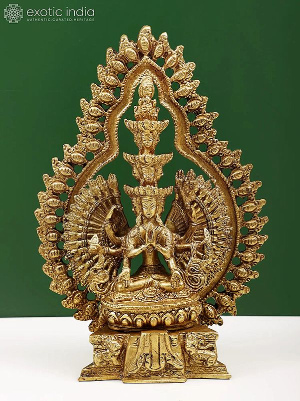 10" Tibetan Buddhist Thousand-Armed Seated Avalokiteshvara In Brass