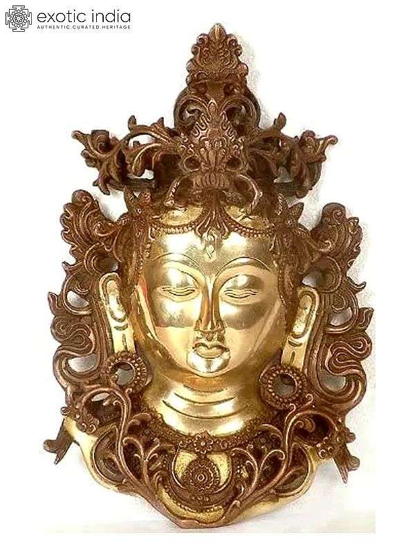 11" Buddhist Deity Tara Wall Hanging Mask in Brass | Handmade | Made in India