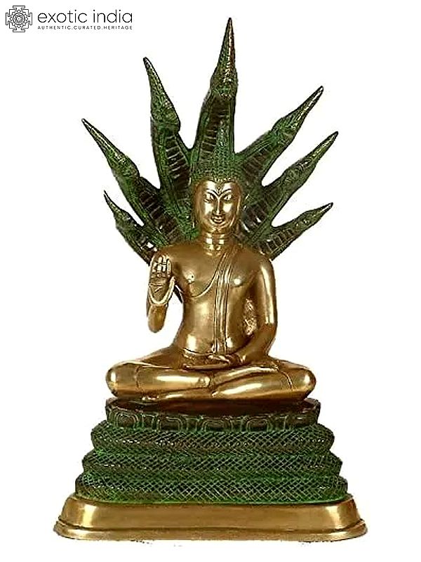21" Lord Buddha Brass Idol Spreading His Splendid Hood | Handmade Buddhist Statue
