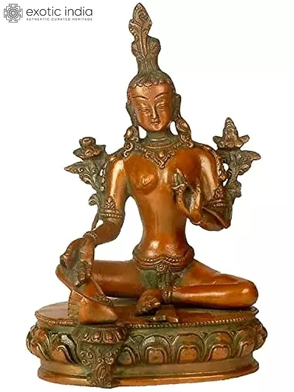 9" Tibetan Buddhist Deity- Green Tara In Brass | Handmade | Made In India