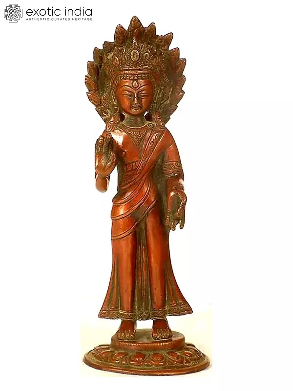 Standing Crowned Buddha in Abhaya Mudra