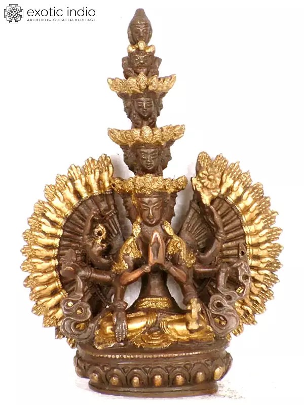7" Thousand-Armed Avalokiteshvara Brass Idol | Handmade Buddhist Deity Statue | Made in India