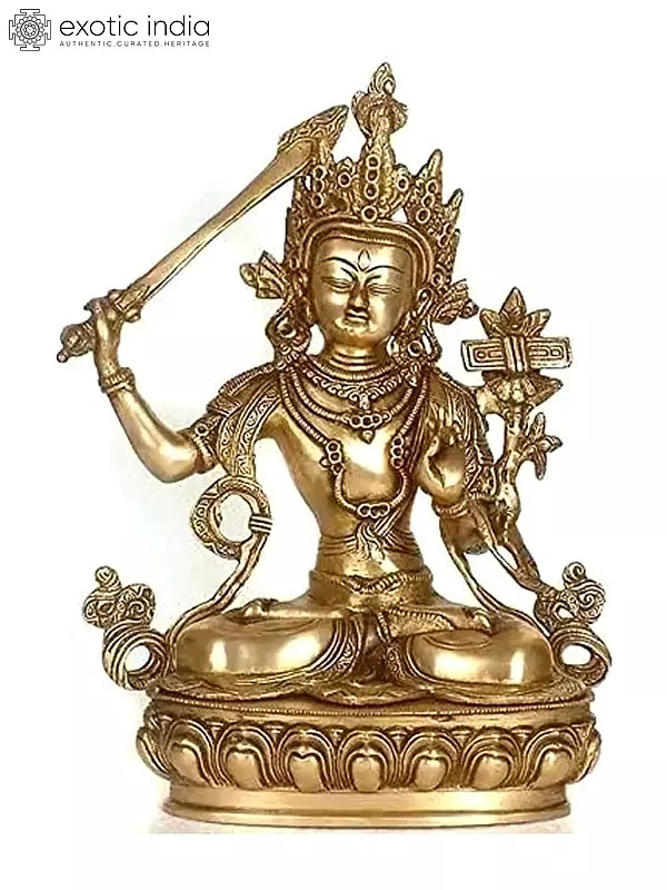 12" Tibetan Buddhist Deity- Manjushri In Brass | Handmade | Made In India