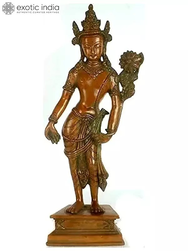 16" Tibetan Buddhist Deity Padmapani (Avalokiteshvara) In Brass | Handmade | Made In India