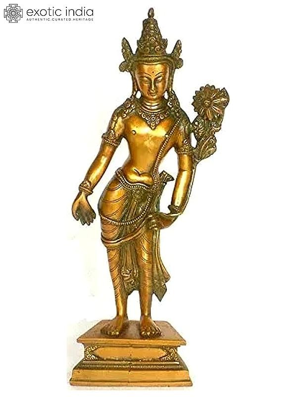 16" Tibetan Buddhist Deity Padmapani (Avalokiteshvara) In Brass | Handmade | Made In India