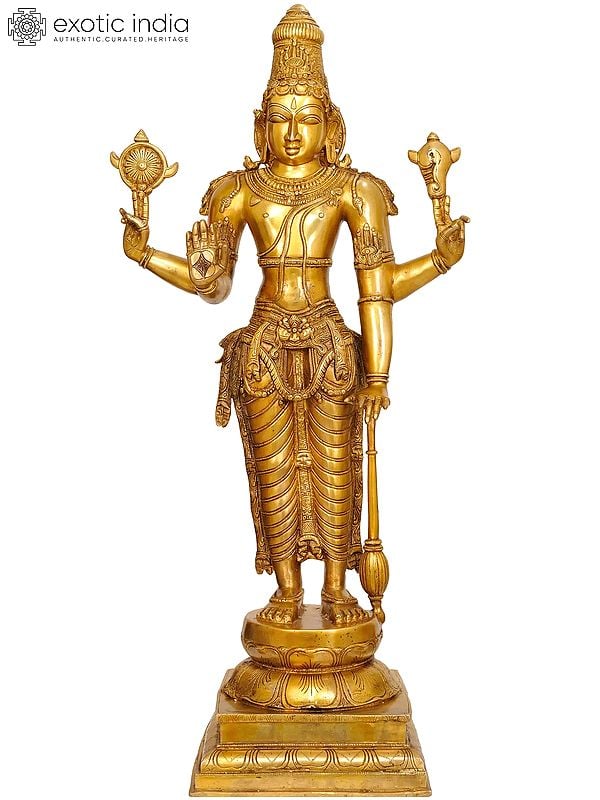 Approached with Love and Affection Rather than Fear (Sculpture of Bhagawan Vishnu Cast in Brass)