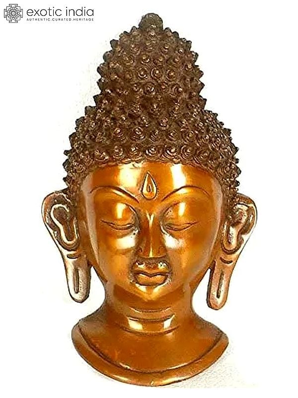8" Buddha Wall-Hanging Mask in Brass | Handmade Buddhist Statue