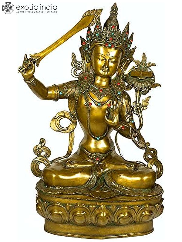 38" Large Size Manjushri Brass Statue | Handmade Tibetan Buddhist Deity Idol