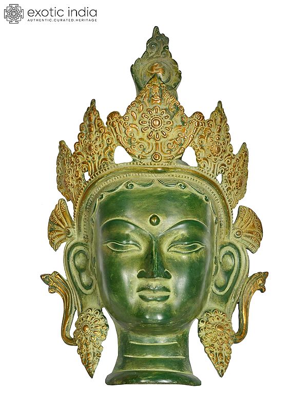 14" Tibetan Buddhist Deity Goddess Tara MAsk (Wall Hanging) In Brass | Handmade | Made In India