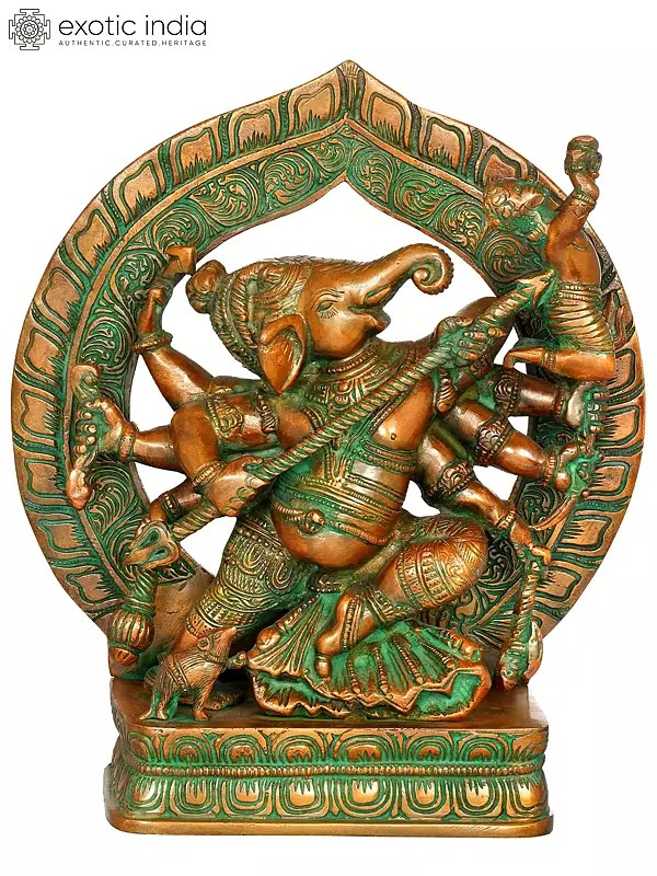 9" Vighnesha Brass Statue (A Rare Form of Ganesha) | Handmade Home Office Idol