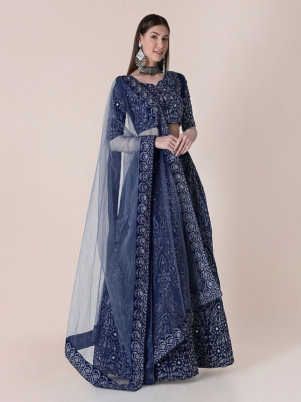 Taffeta Silk  Embroidered Thread Work Lehenga