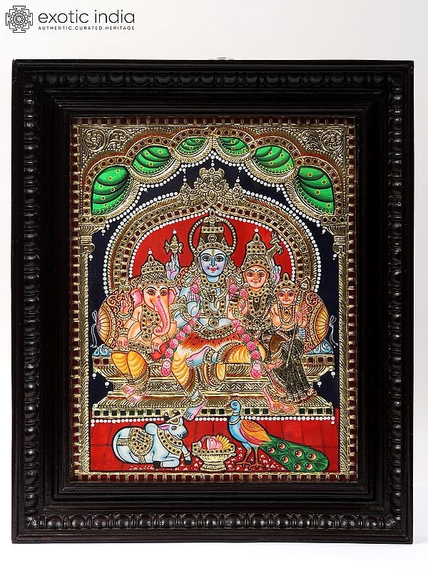 Lord Shiva Family | With Frame | Prabhu Tanjore Painting
