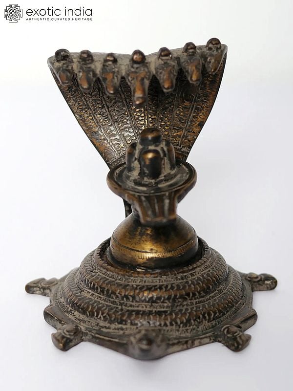 4" Small Shivalinga on Turtle Pedestal In Brass