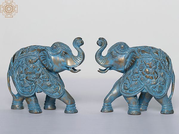 5" Pair of Elephants with Upraised Trunks