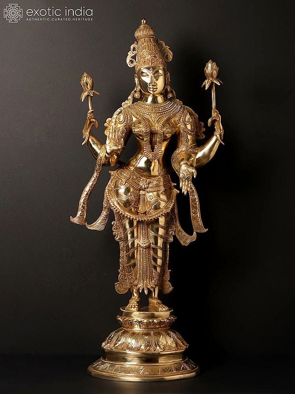 38" Large Fine Standing Goddess Lakshmi Statue in Brass